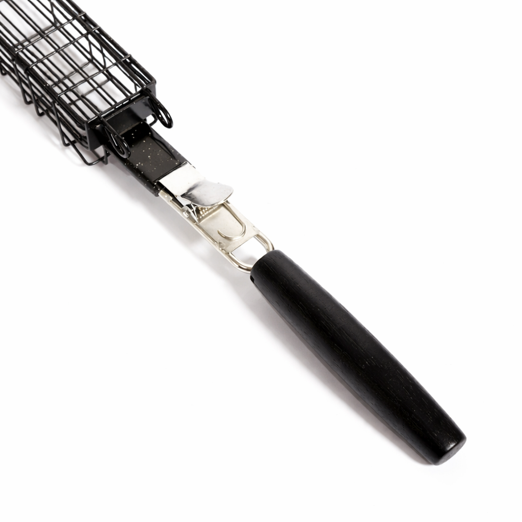 BBQ Vegetable Basket with Wooden Handle for Easy Grilling