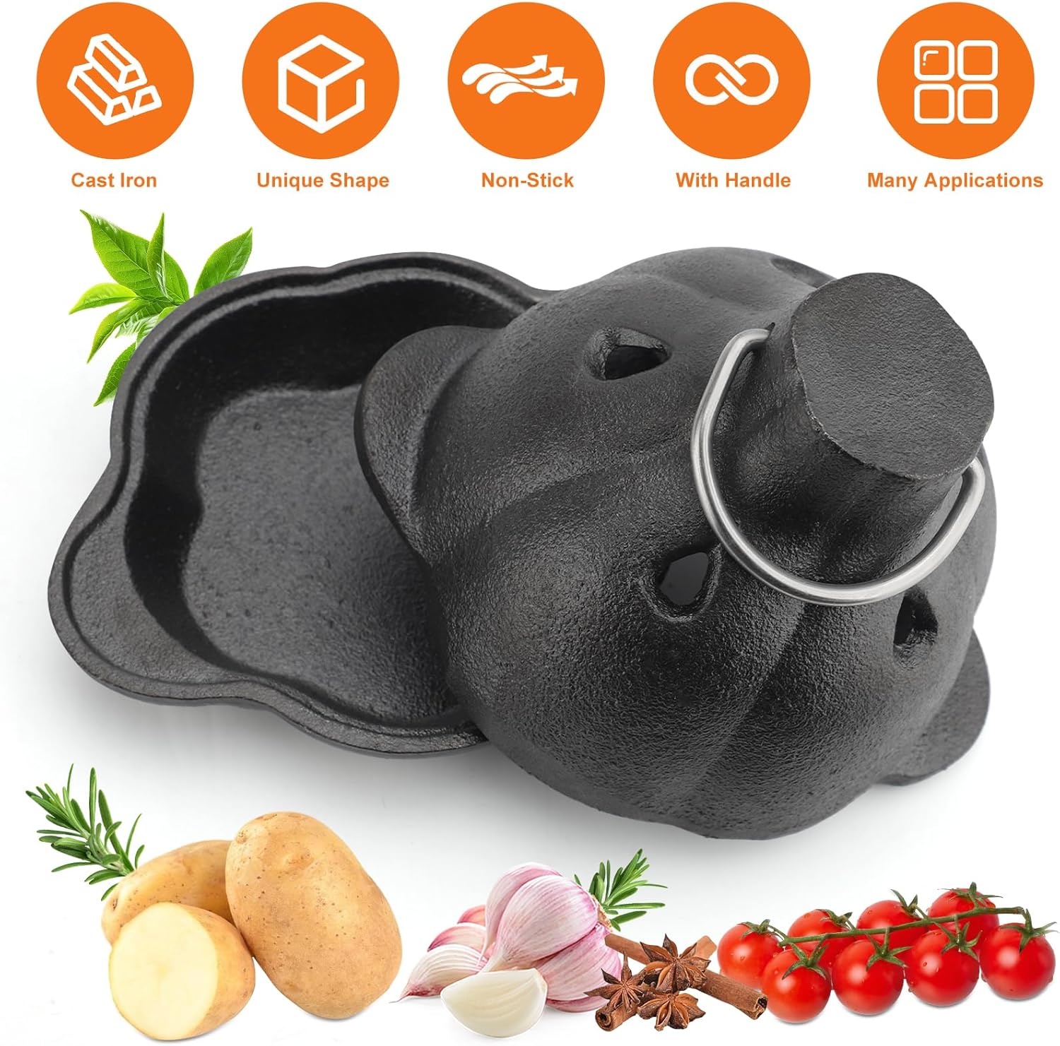 Cast Iron Garlic Roaster with Lid for Oven and Stovetop