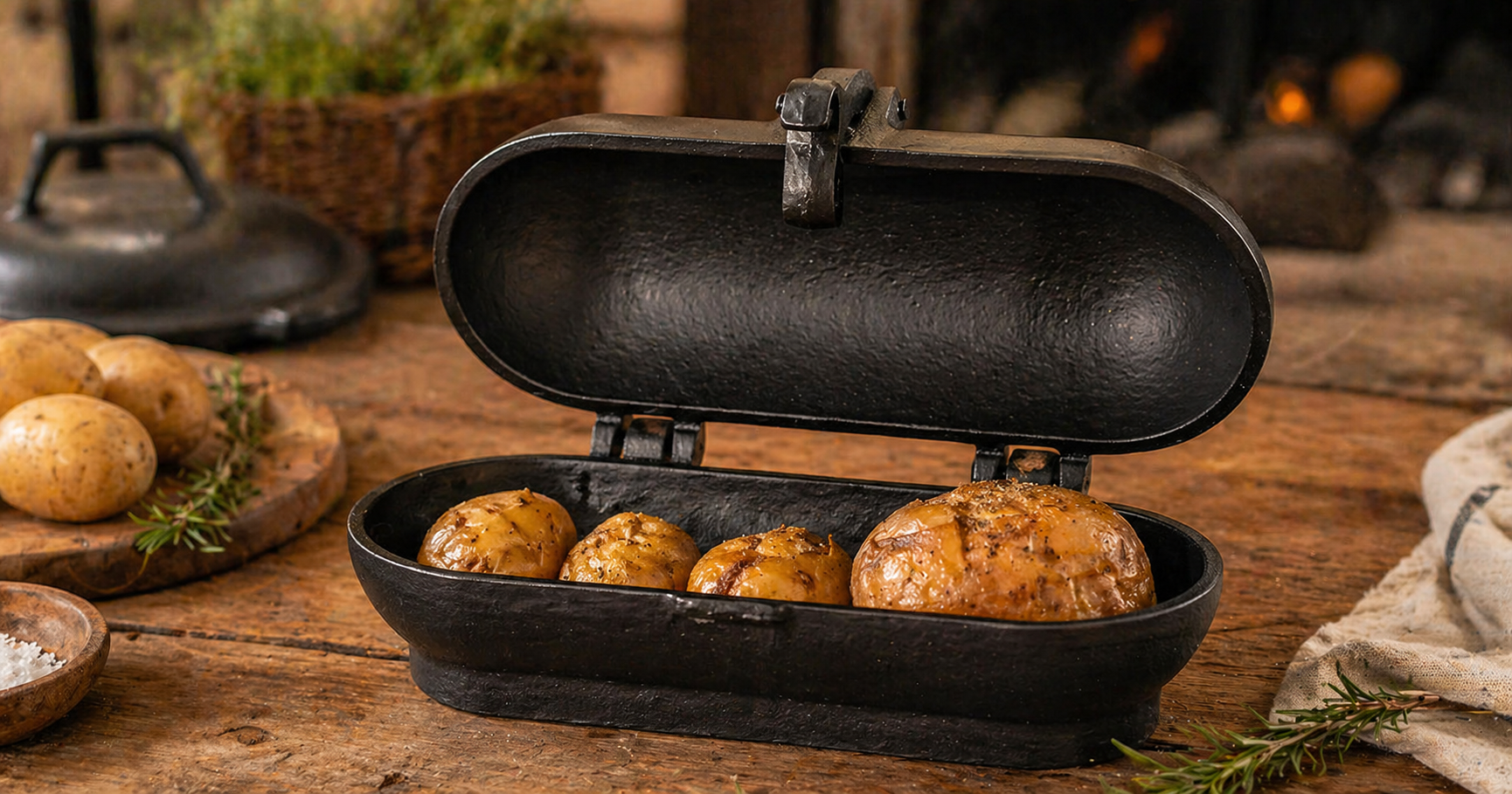 Cast Iron Potato Cooker for Stovetop and Outdoor Cooking