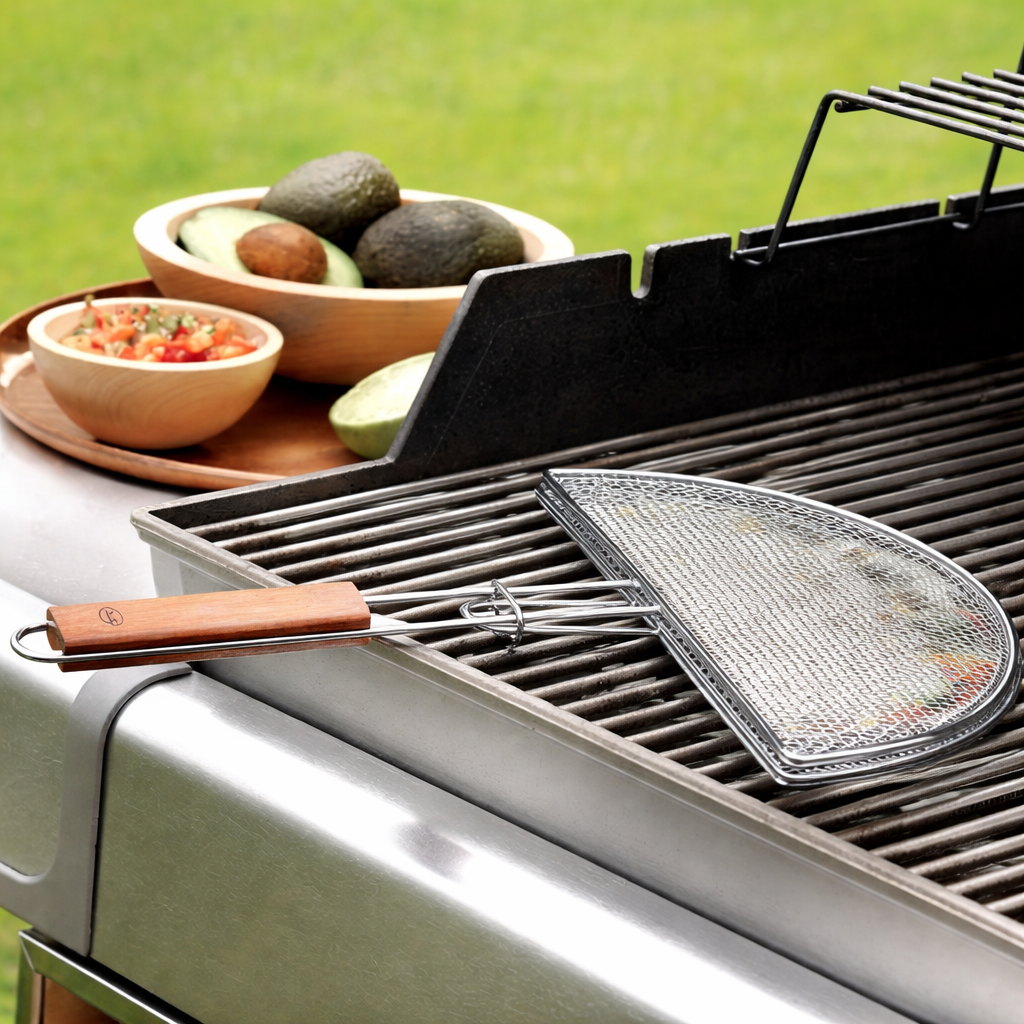 Stainless Steel Grilling Basket with Rosewood Handle – 12" x 16"