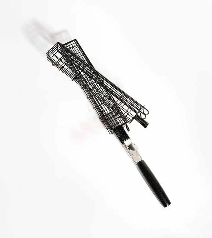 Stainless Steel BBQ Grill Basket with Wooden Handle