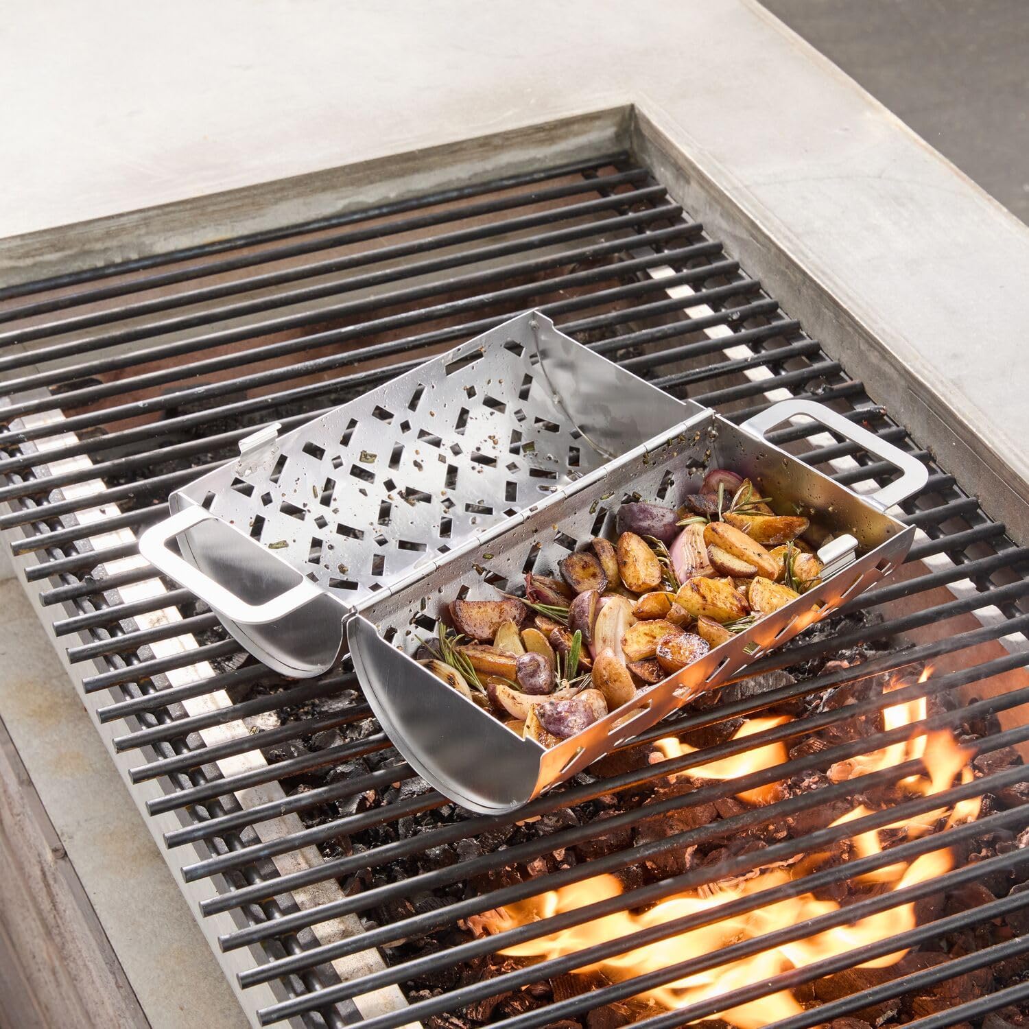 Stainless Steel Rolling Grill Basket, Silver